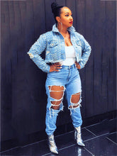 Chaquetas vaqueras cortas vintage con remaches y agujeros rotos